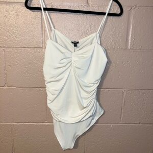 Express White Ruched Bodysuit